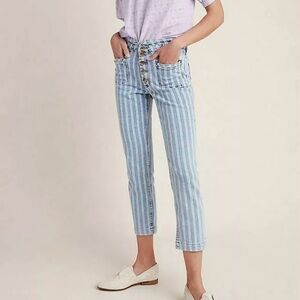 Pilcro Anthropologie High Rise Railroad Stripe Blue Slim Jean 27